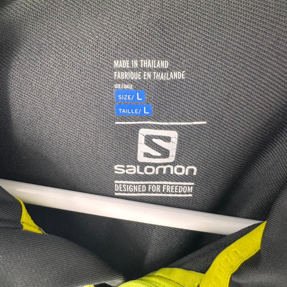 Salomon Mens Gray Neon Yellow Quarter Zip Performance Pullover Hiking Top Large - Picture 6 of 10